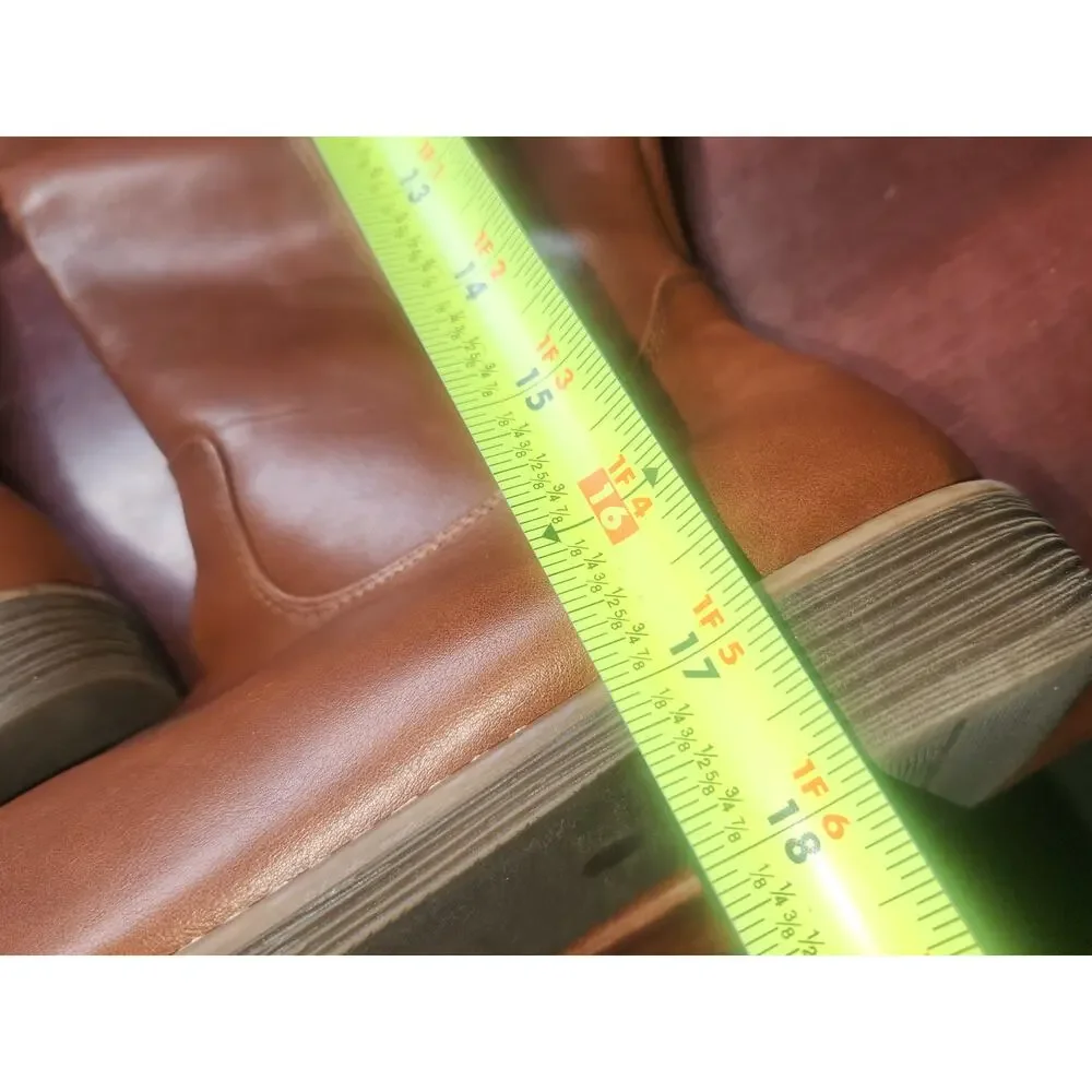 Cognac Tan Tall Riding Boots Side Zip Women's Size 8.5